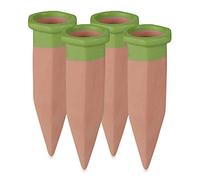 Relaxdays Set 4 Picos Riego Plantas Interior y Balcón, Regador Automático Arcilla Maceta, 9,5 x 3 cm, Terracota y Verde