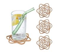 Relaxdays Set de 4 posavasos de hoja de palma marrón claro