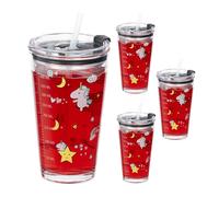 Relaxdays Set 4 vasos infantiles diseño unicornio blanco,amarillo,transparente