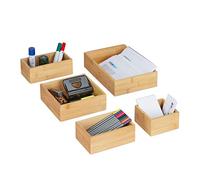 Relaxdays Set 5 Cajas bambú almacenaje, cajones Madera organizadores, Varios tamaños, Color Natural