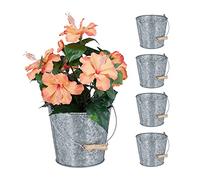 Relaxdays Pack de 5 cubos de metal marrón claro,plata