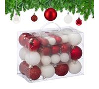 Relaxdays Set 50 Bolas Árbol Navidad, Decoración Navideña, Mate, Brillante y con Purpurina ∅ 3, 4 y 6 cm, Blanco/Rojo