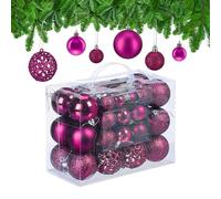 Relaxdays Set de 50 bolas para árbol de Navidad fucsia,plata