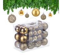 Relaxdays Set 50 Bolas Navidad, Decoración Navideña Mate, Brillante, Reluciente, Adorno Árbol, 3 Tamaños, Dorado