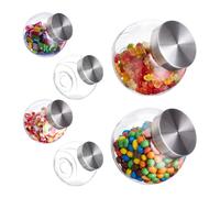 Relaxdays Set 6 botes de cristal con tapa 1,5 L plata,transparente
