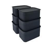 Relaxdays Cajas de almacenamiento con tapa – Set de 6 apilables de plástico 5 L Negro