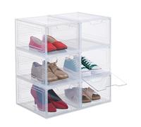 Relaxdays Set 6 Cajas Zapatos Grandes, Talle 50, Apilables, Calzado, Ropa, Juguetes, 18x25x34cm, Plástico, Transparente