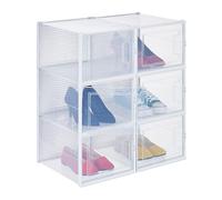 Relaxdays Set 6 Cajas Zapatos Medianas, Talle 48, Apilables, Calzado, Orificios Ventilacón, Plástico, Transparente