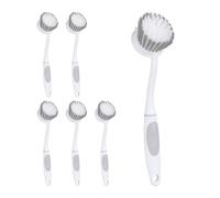 Relaxdays Set 6 Cepillos para Fregar Platos, Cerdas Semiduras, Vajilla, Mango Engomado, Plástico, 25 cm, Blanco/Gris