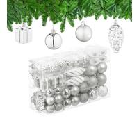 Relaxdays Set 72 Bolas Árbol Navidad, Bolitas Navideñas Brillantes, con Purpurina y Mate, Botas, Corazón, Piñas, Plata