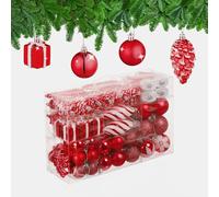 Relaxdays Set 72 Bolas Árbol Navidad, Bolitas Navideñas Brillantes, con Purpurina y Mate, Botas, Corazón, Piñas, Rojo