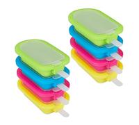 Relaxdays Set 8 Moldes para Helados, Silicona, Recipientes para Polos, sin BPA, con Palito, Verde, Azul, Rosa y Amarillo