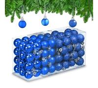 Relaxdays Set de 96 bolas de árbol de Navidad azul oscuro,plata