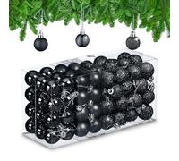 Relaxdays Set 96 Bolas Árbol Navidad, Bolitas Navideñas Brillantes, con Purpurina y Mate, Adornos de Plástico, Negro