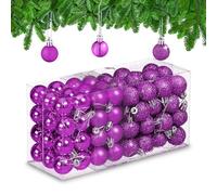 Relaxdays Set 96 Bolas Árbol Navidad, Bolitas Navideñas Brillantes, con Purpurina y Mate, Adornos de Plástico, Fucsia