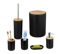 Relaxdays Set de 6 accesorios de baño marrón claro,negro,plata