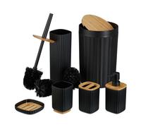 Relaxdays Set accesorios baño 6 piezas marrón claro,negro
