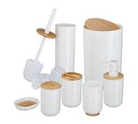 Relaxdays Set accesorios baño 7 piezas blanco,marrón claro