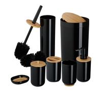 Relaxdays Set accesorios baño 7 piezas marrón claro,negro