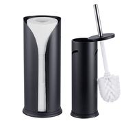 Relaxdays Set baño: portarrollos y escobilla WC negro,plata