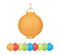 Relaxdays Set de 10 farolillos LED, Funcionamiento con pilas, Interior y exterior, Colgante, Lámpara de papel, Multicolor, Ø 20 cm
