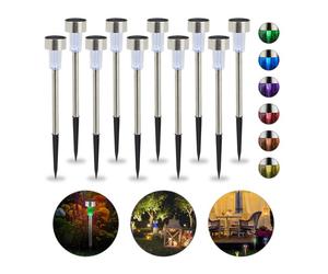 Relaxdays Set de 10 lámparas solares LED de jardín verde,negro,plata