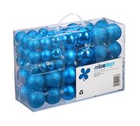 Relaxdays Set de 100 Bolas de Navidad, Decoración navideña, Mate, Brillante, Árbol de Navidad, ∅ 3,4&6 cm, Azul Petróleo