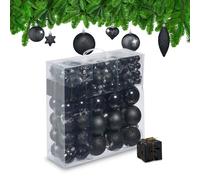 Relaxdays Set de 110 bolas de árbol de Navidad oro,negro,plata