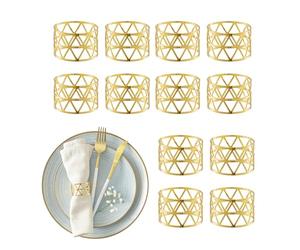 Relaxdays Set de 12 Anillos Servilleteros, Geométricos, 3 x 4,5 cm, Servilletas de Papel y Tela, Dorado