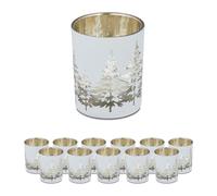 Relaxdays Set de 12 portavelas abeto blanco,oro
