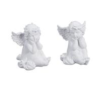 Relaxdays Set de 2 ángeles para tumbas sentados blanco