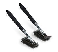 Relaxdays Set de 2 cepillos bbq acero inoxidable negro,plata