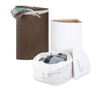 Relaxdays set de 2 cestas para ropa sucia de bambú blanco,marrón