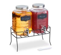 Relaxdays Set de 2 dispensadores de bebidas 4 L negro,plata,transparente