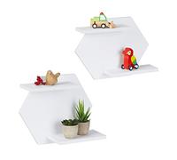 Relaxdays Set de 2 Estanterías de Pared, Hexagonales, 2 Baldas Cada una, Estante Colgante Diseño Hexágono, Blanco