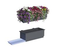 Relaxdays Set de 2 jardineras para barandilla, Acero Antracita, con Drenaje y Bandeja, 17x50x19 cm