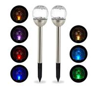 Relaxdays Set de 2 lámparas solares, Farolas LED, Cambio de color, Estaca para suelo, Plateado