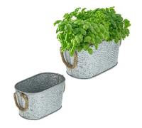 Relaxdays Set de 2 macetas de zinc martillado marrón claro,plata