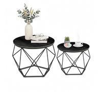 Relaxdays Set de 2 mesas auxiliares Redondas de Madera y Metal, Estilo Vintage, 50x40x40 cm, Negro