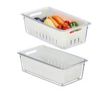 Relaxdays Set de 2 organizadores de nevera blanco,transparente