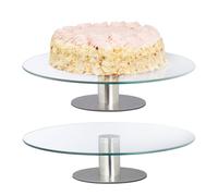 Relaxdays Set de 2 soportes de cristal para tartas plata,transparente