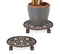 Relaxdays Set de 2 soportes macetas con ruedas marrón