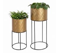 Relaxdays set de 2 soportes para macetas, metal, negro/dorado