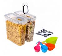 Relaxdays Set de 2 tarros tapa, herméticos y transparentes | Recipiente para muesli de 3,7 l, con dosificador y etiquetas, de plástico