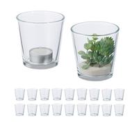Relaxdays Set de 20 Vasos Portavelas Cristal, Portacandelitas, Porta Velas, Decoración de Mesa, 7,5x7,5 cm, Transparente