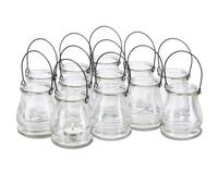 Relaxdays Set de 24 portavelas de cristal negro,transparente