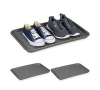 Relaxdays Set de 3 bandejas para zapatos 60x40 cm gris