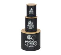 Relaxdays Set de 3 cajas con tapa de bambú blanco,marrón claro,negro