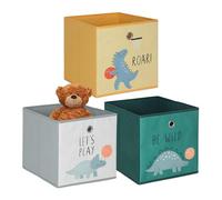 Relaxdays, set de 3 cajas de almacenamiento para niños, motivos de dinosaurios, caja plegable, HBT: 30 x 30 x 30 cm.