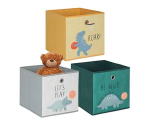 Relaxdays, set de 3 cajas de almacenamiento para niños, motivos de dinosaurios, caja plegable, HBT: 30 x 30 x 30 cm.